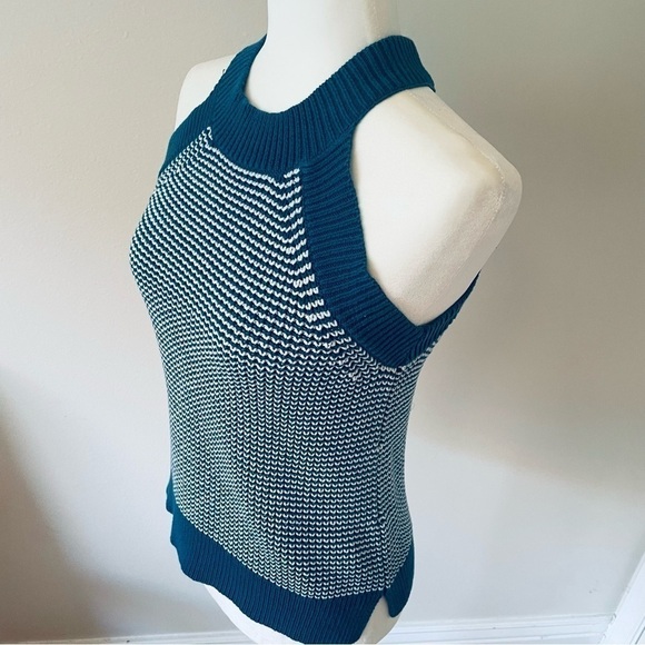 💙 LOFT Teal & White Halter Sweater Tank – Sleeveless, Size XS - Picture 4 of 11